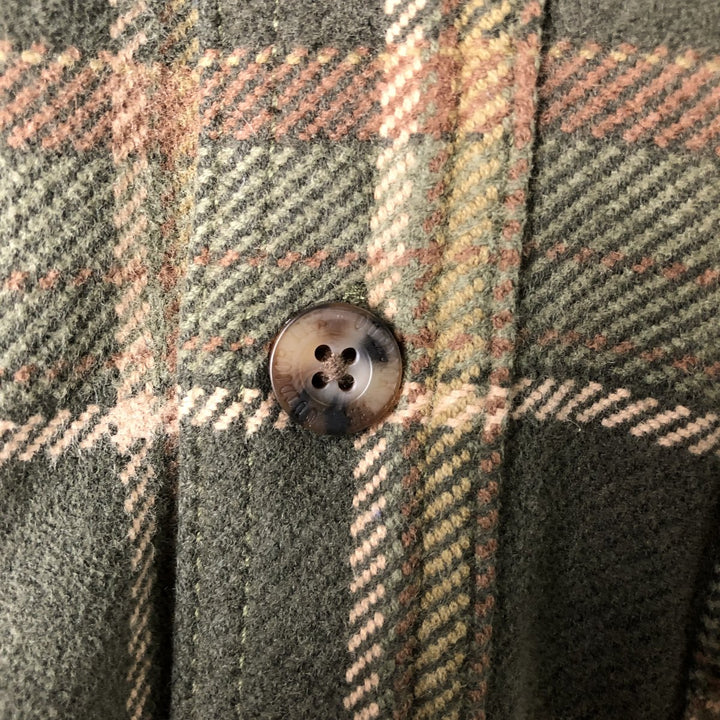 Long sleeve flannel check shirt, men's size L cotton Khaki type Vintage Second Hand