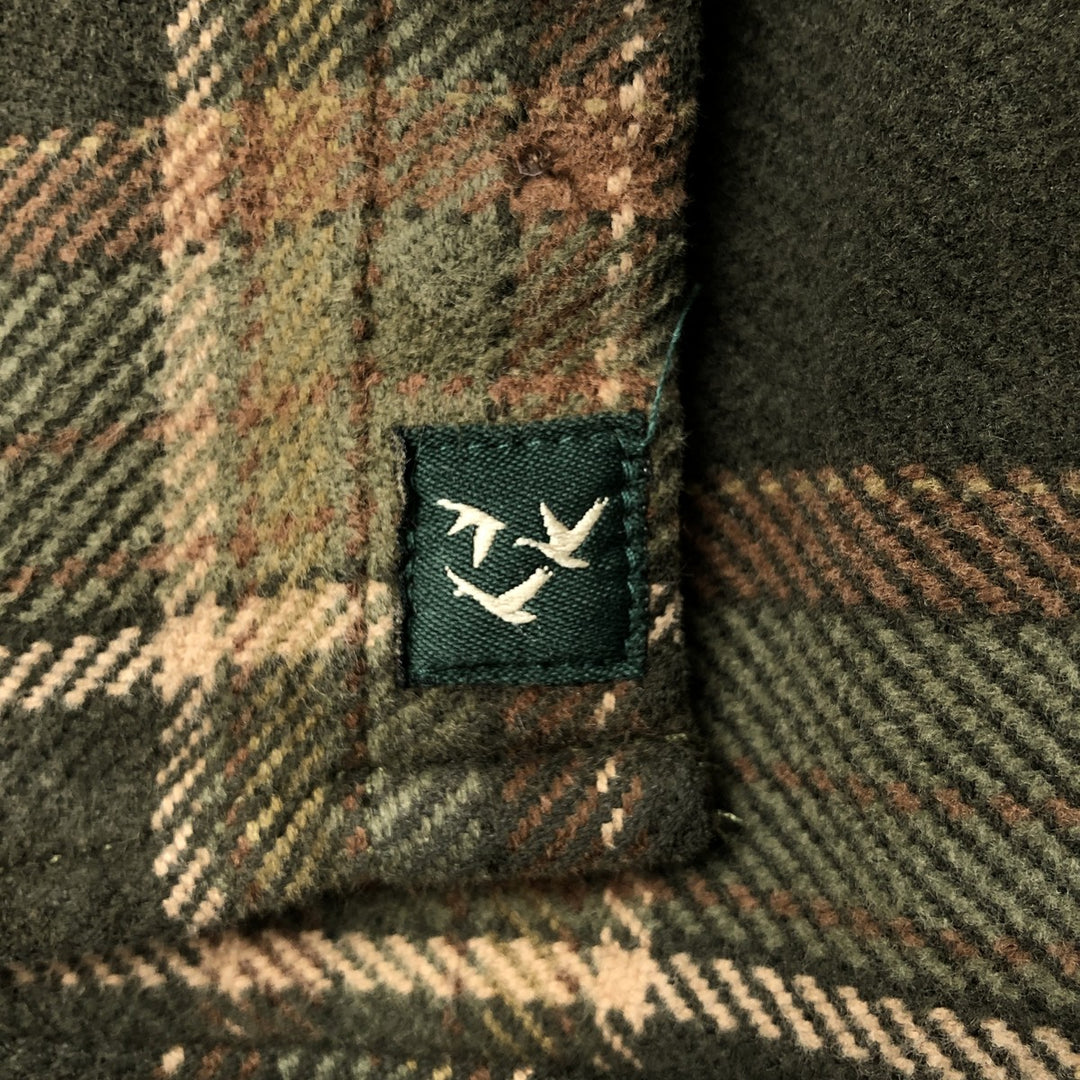 Long sleeve flannel check shirt, men's size L cotton Khaki type Vintage Second Hand