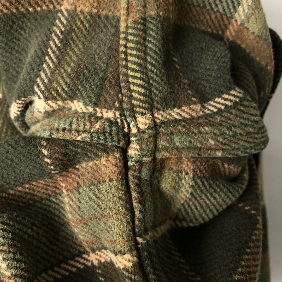 Long sleeve flannel check shirt, men's size L cotton Khaki type Vintage Second Hand