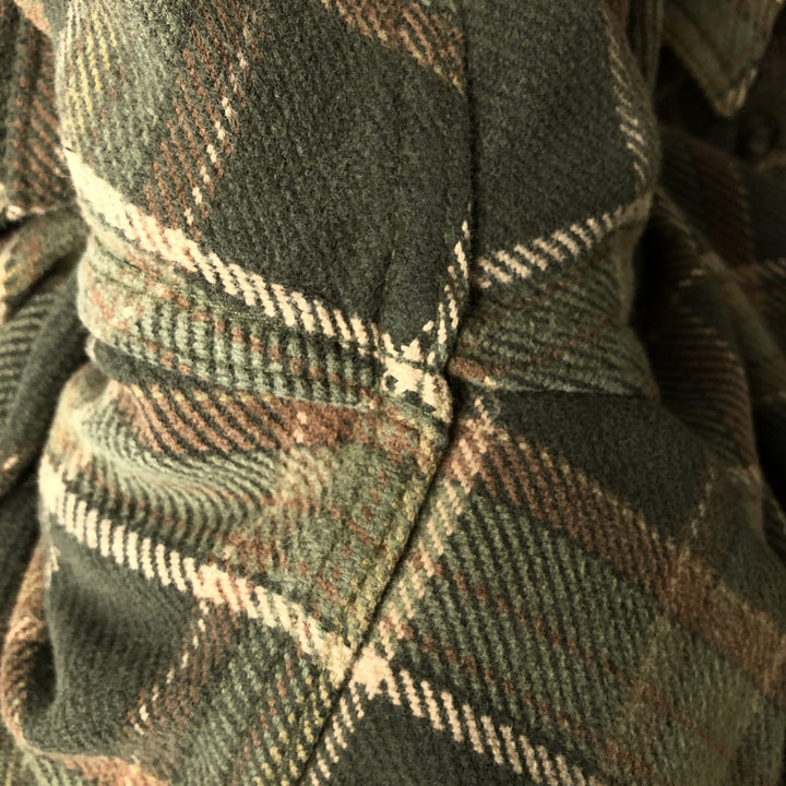 Long sleeve flannel check shirt, men's size L cotton Khaki type Vintage Second Hand