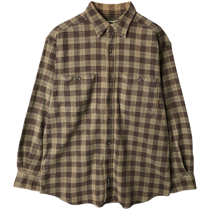 Vintage 90s-00'S Timberland long-sleeved flannel check shirt, men's size M cotton brown type Vintage Second Hand