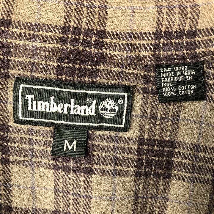 Vintage 90s-00'S Timberland long-sleeved flannel check shirt, men's size M cotton brown type Vintage Second Hand