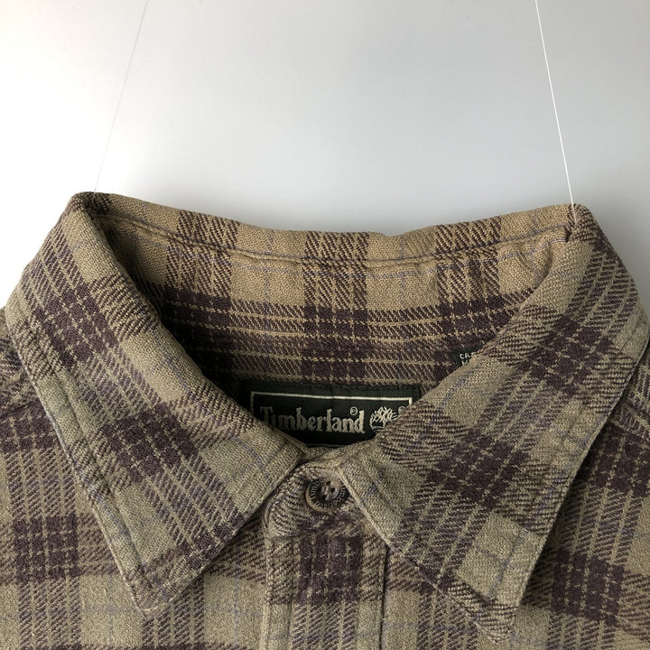 Vintage 90s-00'S Timberland long-sleeved flannel check shirt, men's size M cotton brown type Vintage Second Hand
