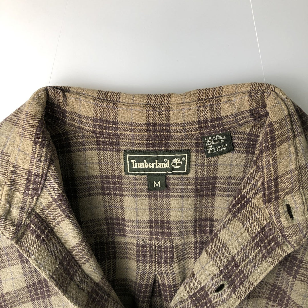 Vintage 90s-00'S Timberland long-sleeved flannel check shirt, men's size M cotton brown type Vintage Second Hand