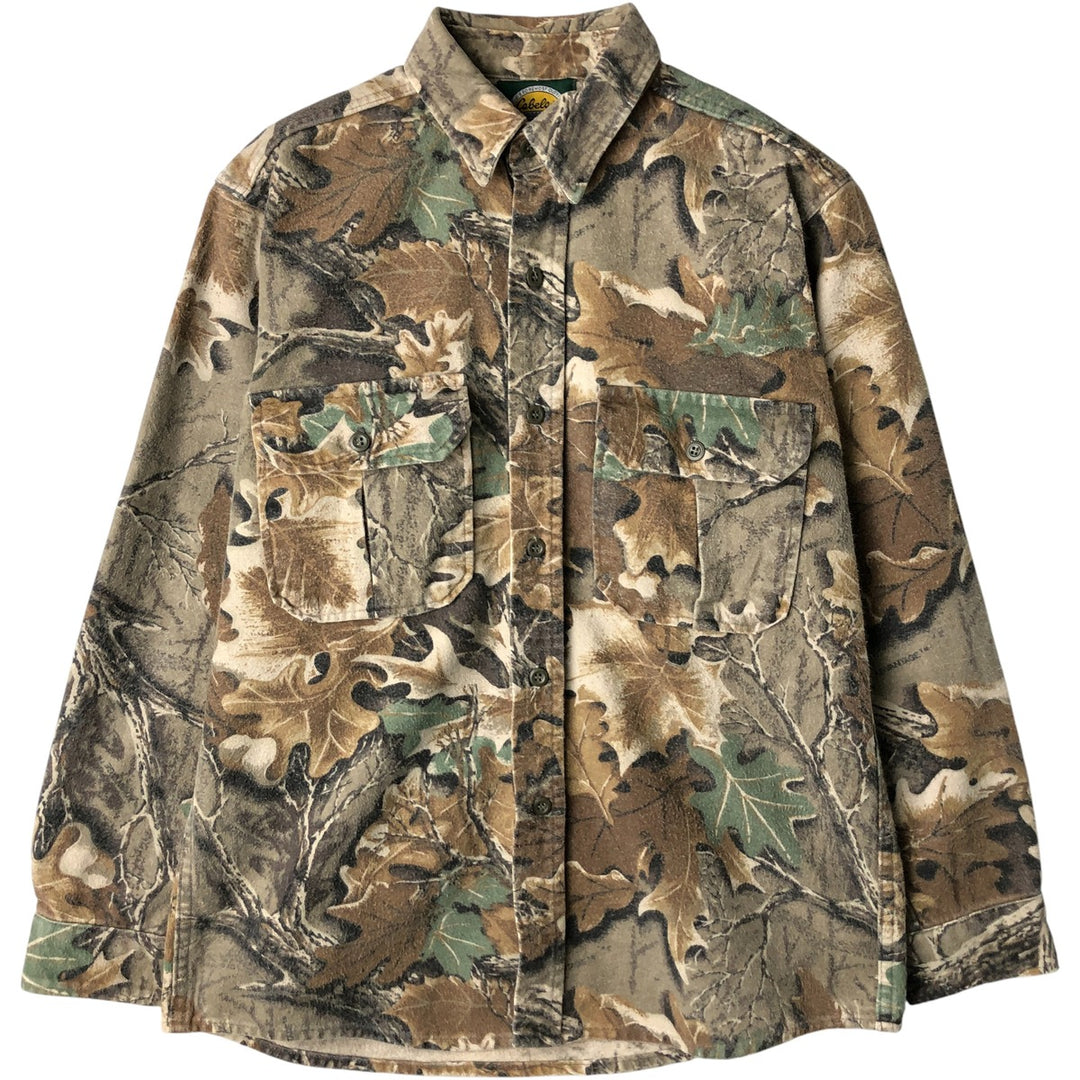 90s-00'S Cabela's Realtree Camo Long Sleeve Heavy Flannel Shirt, Made in USA, Men's Size Medium, Vintage cotton Khaki type brown Vintage Second Hand