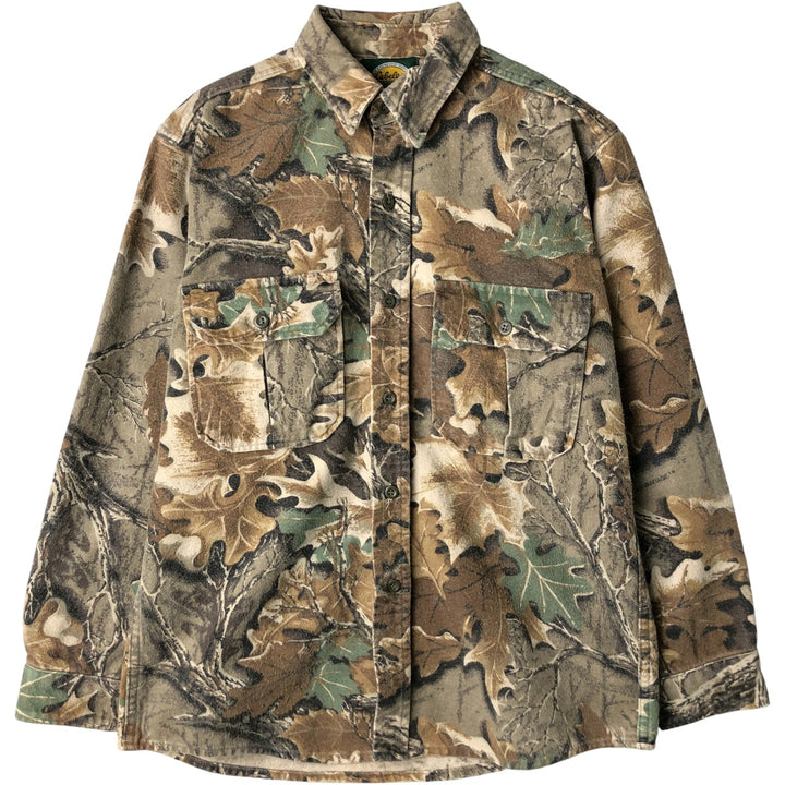 90s-00'S Cabela's Realtree Camo Long Sleeve Heavy Flannel Shirt, Made in USA, Men's Size Medium, Vintage cotton Khaki type brown Vintage Second Hand