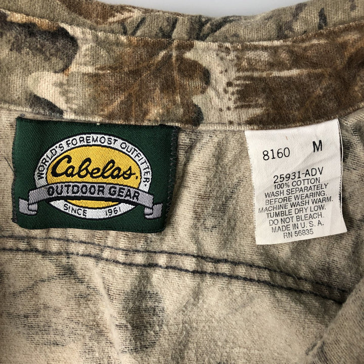 90s-00'S Cabela's Realtree Camo Long Sleeve Heavy Flannel Shirt, Made in USA, Men's Size Medium, Vintage cotton Khaki type brown Vintage Second Hand