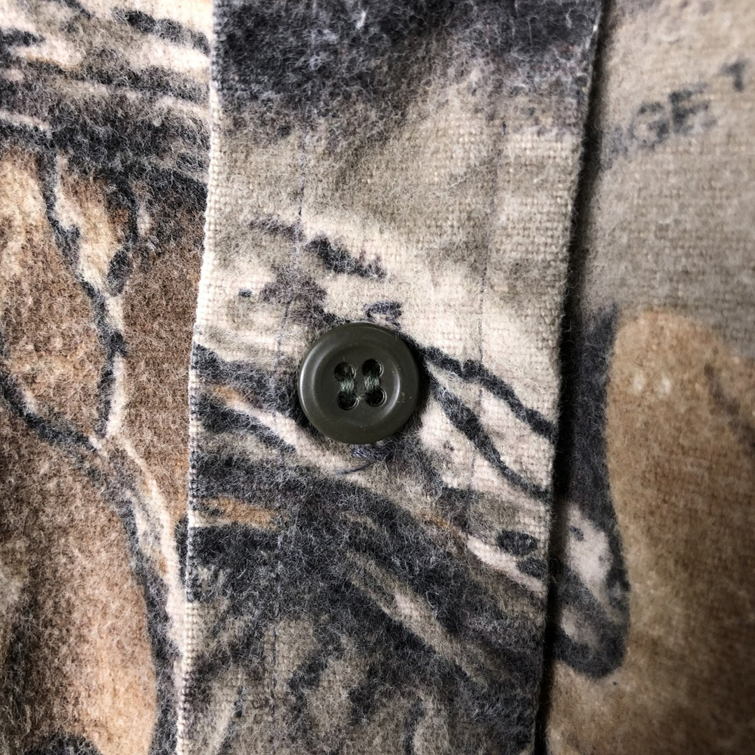 90s-00'S Cabela's Realtree Camo Long Sleeve Heavy Flannel Shirt, Made in USA, Men's Size Medium, Vintage cotton Khaki type brown Vintage Second Hand