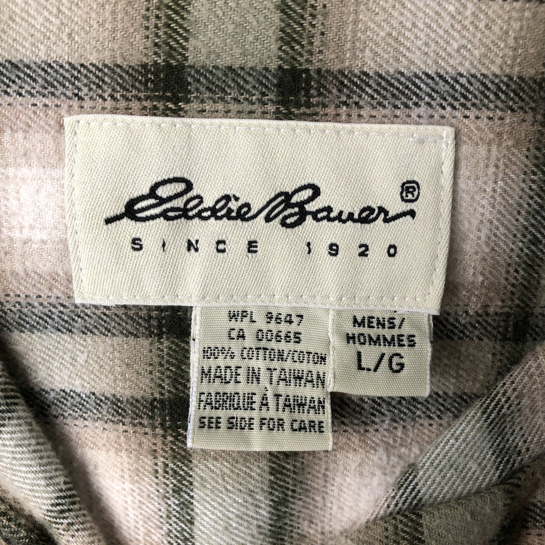 Eddie Bauer Lightflannel Check Shirt, Men's Size L cotton Beige type Vintage Second Hand