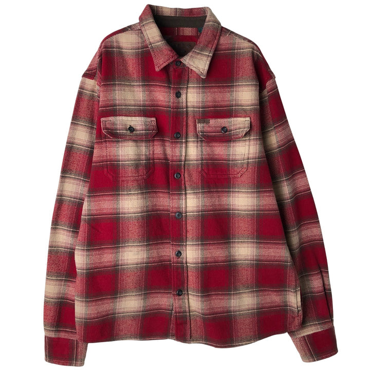 ORVIS Ombre Check Long Sleeve Flannel Check Shirt, Men's Size L cotton red type Vintage Second Hand