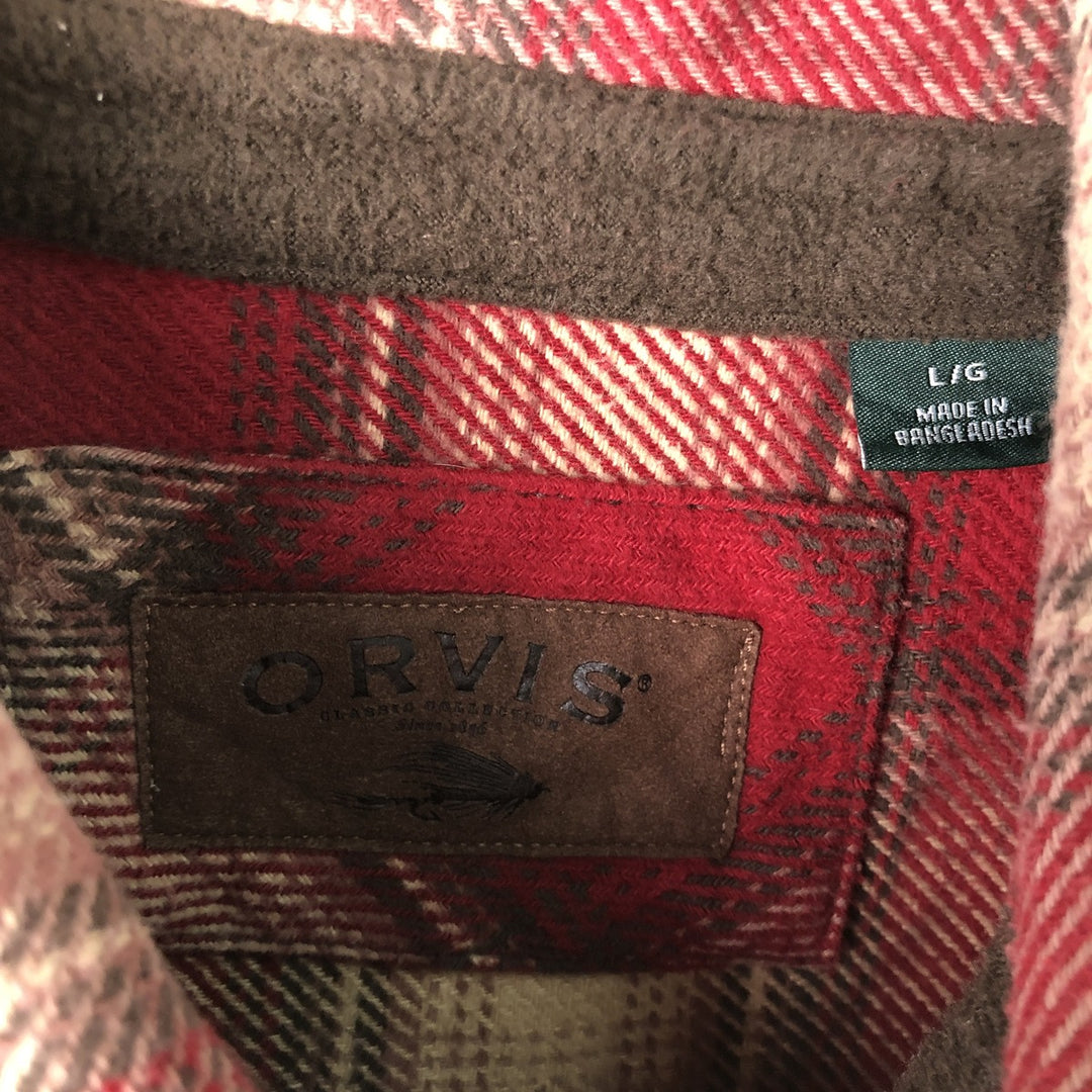 ORVIS Ombre Check Long Sleeve Flannel Check Shirt, Men's Size L cotton red type Vintage Second Hand