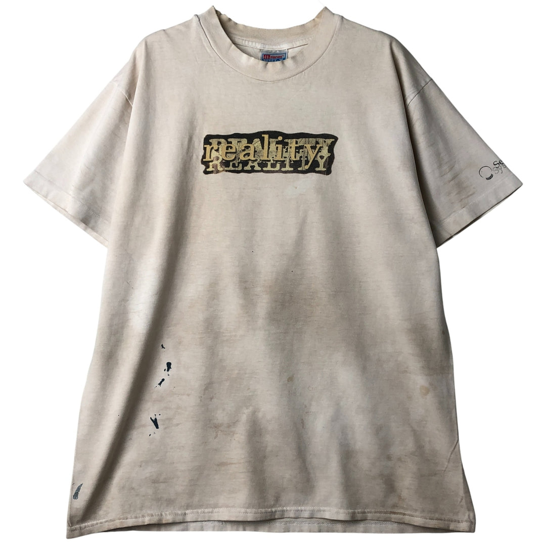 90'S Hanes BEEFY-T Printed T-shirt, Made in USA, Men's L size, Vintage cotton Beige type Vintage Second Hand