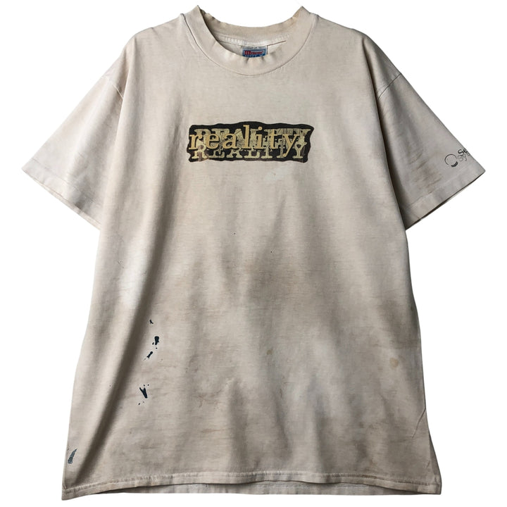 90'S Hanes BEEFY-T Printed T-shirt, Made in USA, Men's L size, Vintage cotton Beige type Vintage Second Hand