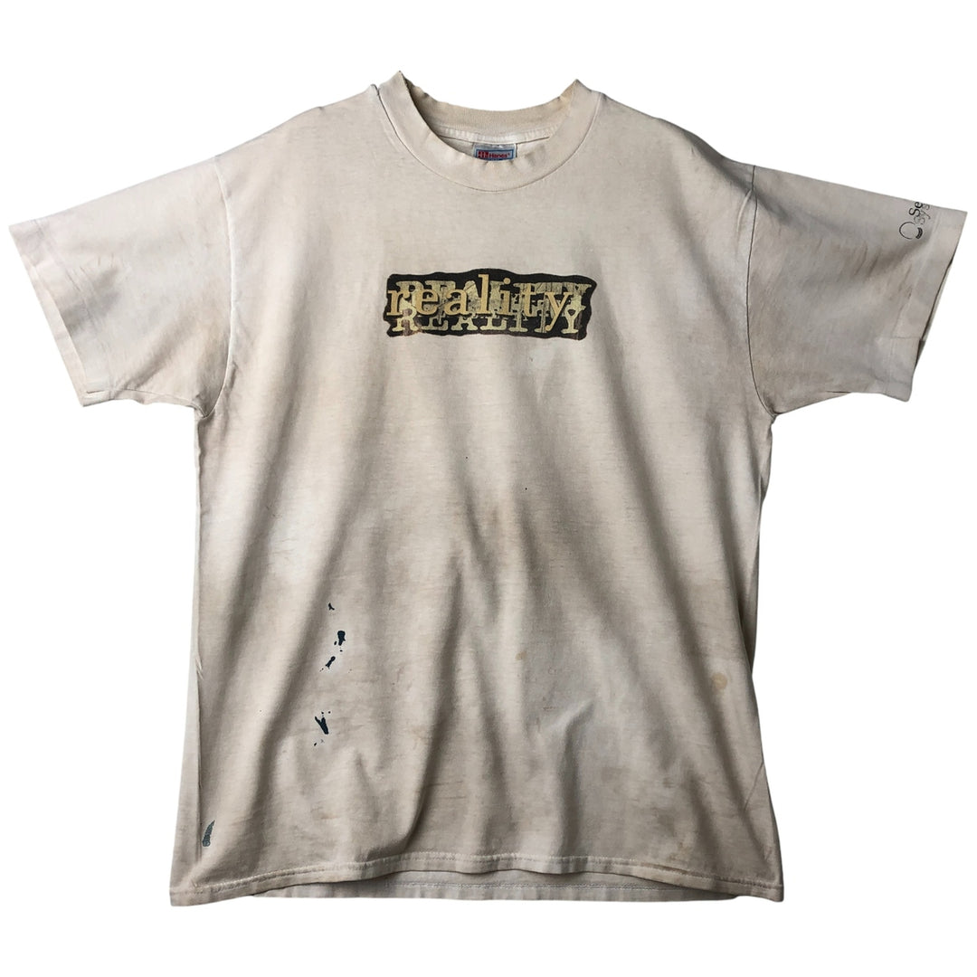 90'S Hanes BEEFY-T Printed T-shirt, Made in USA, Men's L size, Vintage cotton Beige type Vintage Second Hand