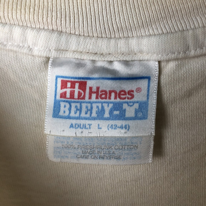 90'S Hanes BEEFY-T Printed T-shirt, Made in USA, Men's L size, Vintage cotton Beige type Vintage Second Hand