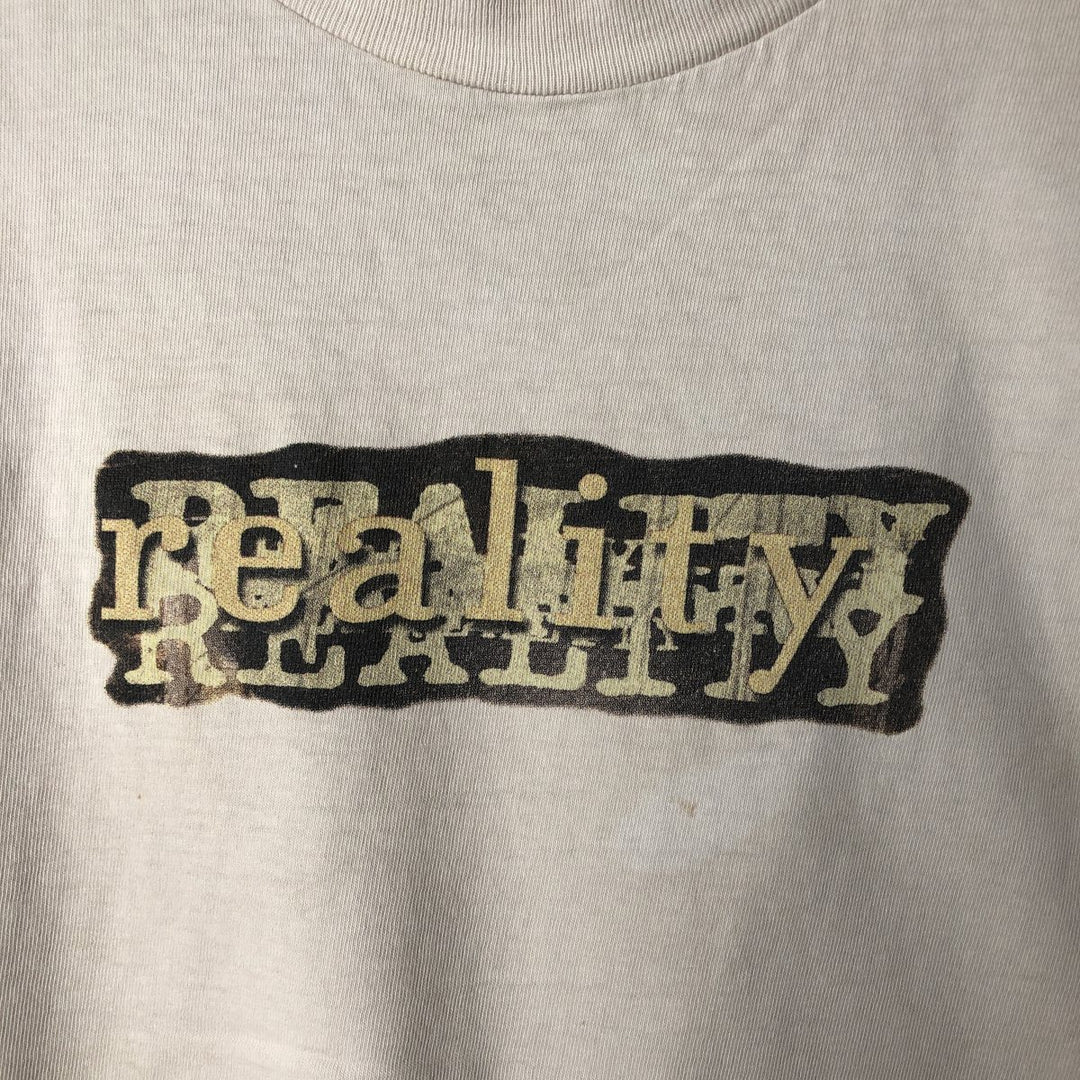 90'S Hanes BEEFY-T Printed T-shirt, Made in USA, Men's L size, Vintage cotton Beige type Vintage Second Hand