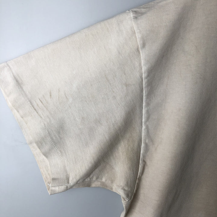 90'S Hanes BEEFY-T Printed T-shirt, Made in USA, Men's L size, Vintage cotton Beige type Vintage Second Hand
