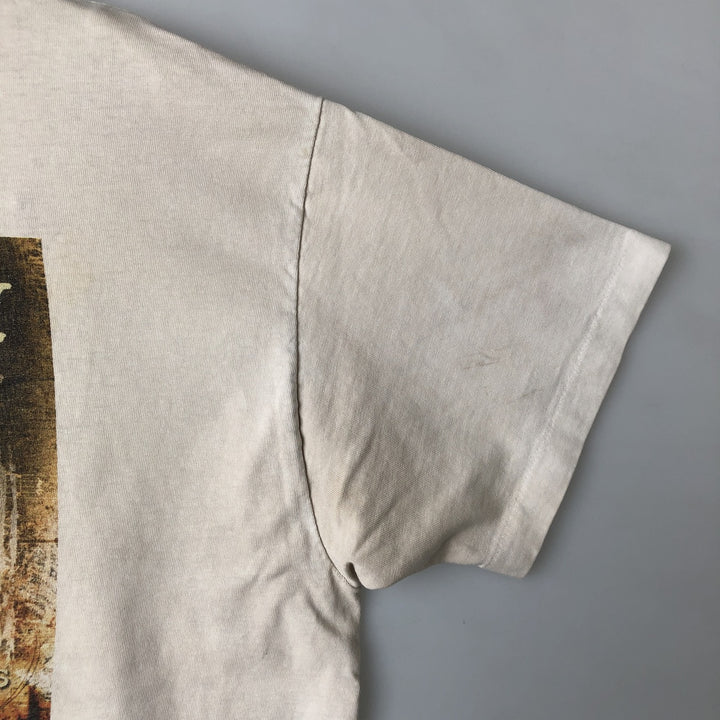 90'S Hanes BEEFY-T Printed T-shirt, Made in USA, Men's L size, Vintage cotton Beige type Vintage Second Hand