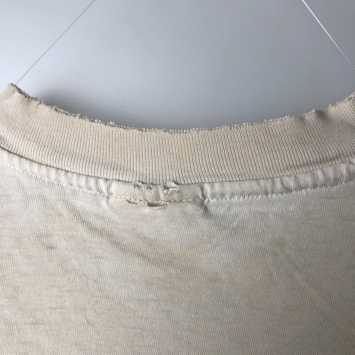 90'S Hanes BEEFY-T Printed T-shirt, Made in USA, Men's L size, Vintage cotton Beige type Vintage Second Hand