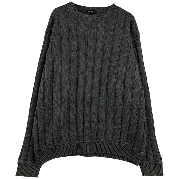 NAUTICA Cotton Knit Sweater, Men's Size XL cotton Charcoal Vintage Second Hand