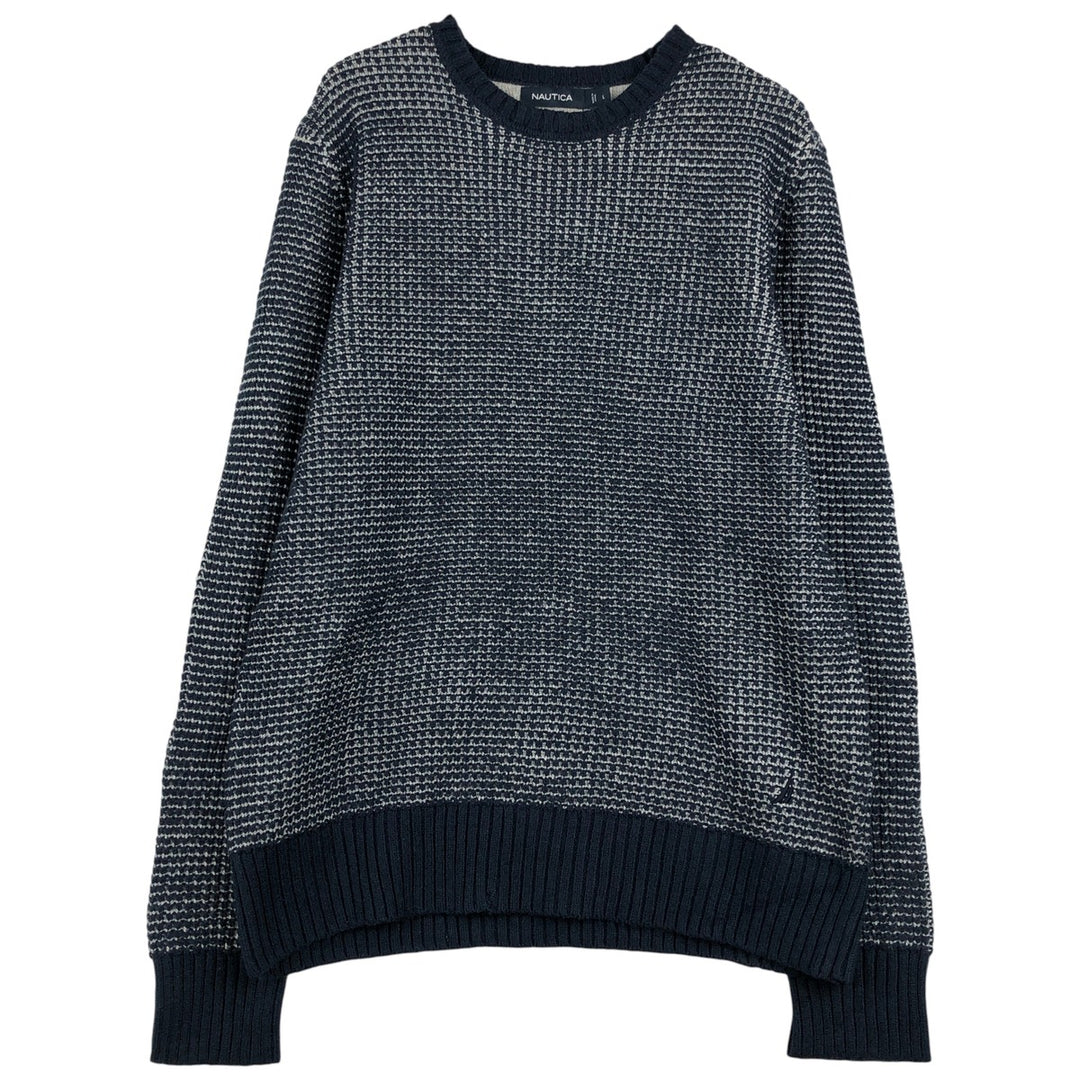 NAUTICA all-over print cotton knit sweater, men's size L cotton navy blue type Vintage Second Hand