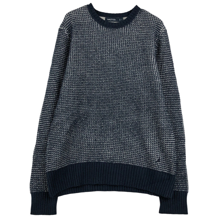 NAUTICA all-over print cotton knit sweater, men's size L cotton navy blue type Vintage Second Hand