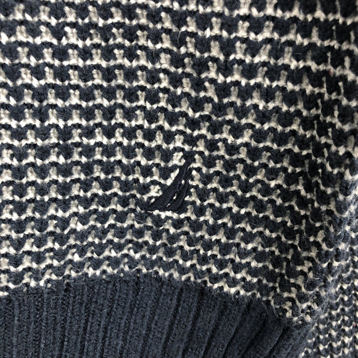 NAUTICA all-over print cotton knit sweater, men's size L cotton navy blue type Vintage Second Hand