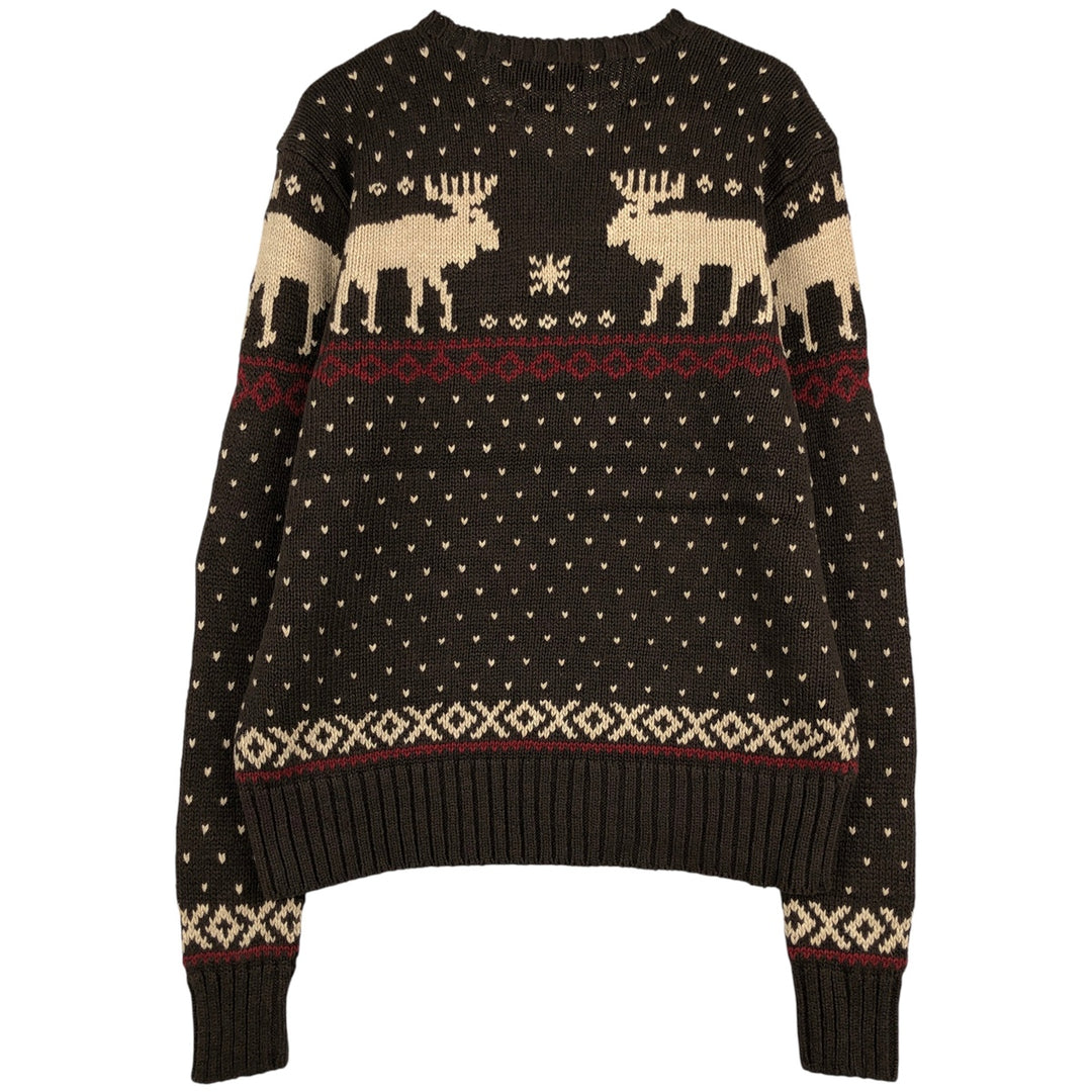 POLO by Ralph Lauren Nordic Pattern Snow Pattern V-neck cotton knit sweater, men's size XL cotton brown type Vintage Second Hand