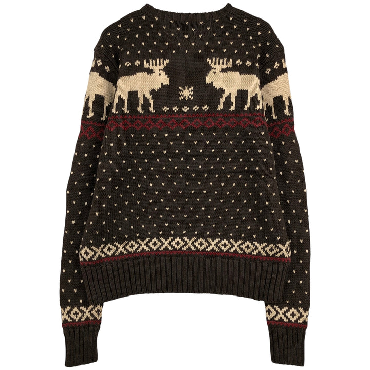 POLO by Ralph Lauren Nordic Pattern Snow Pattern V-neck cotton knit sweater, men's size XL cotton brown type Vintage Second Hand