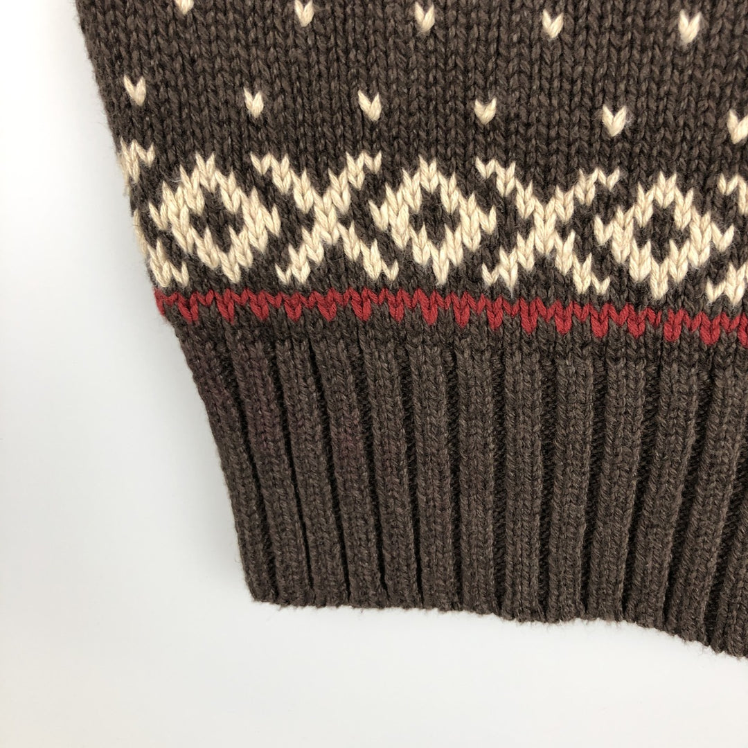 POLO by Ralph Lauren Nordic Pattern Snow Pattern V-neck cotton knit sweater, men's size XL cotton brown type Vintage Second Hand