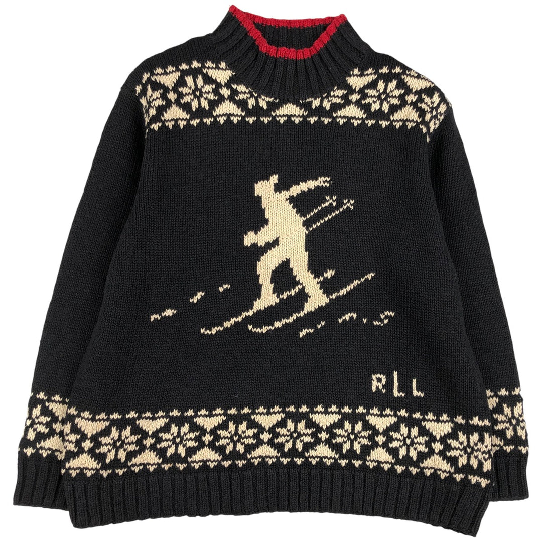 Ralph Lauren PETITE Nordic Pattern Snow Pattern High-Neck Linen and Cotton Knit Sweater, Men's Size M linen black type Vintage Second Hand