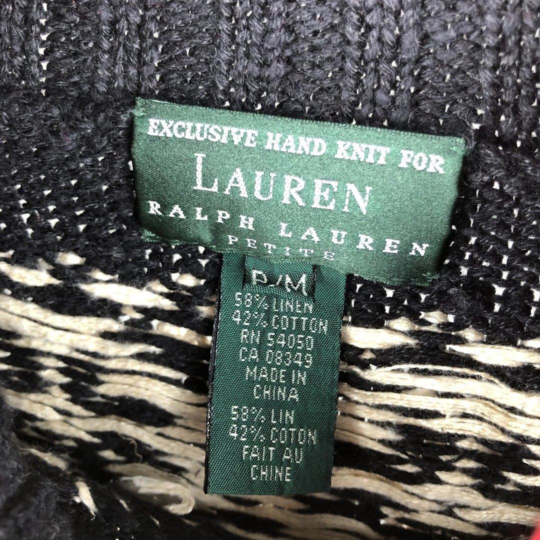 Ralph Lauren PETITE Nordic Pattern Snow Pattern High-Neck Linen and Cotton Knit Sweater, Men's Size M linen black type Vintage Second Hand