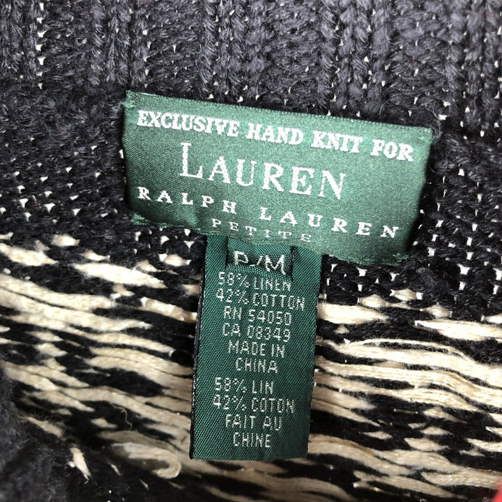 Ralph Lauren PETITE Nordic Pattern Snow Pattern High-Neck Linen and Cotton Knit Sweater, Men's Size M linen black type Vintage Second Hand