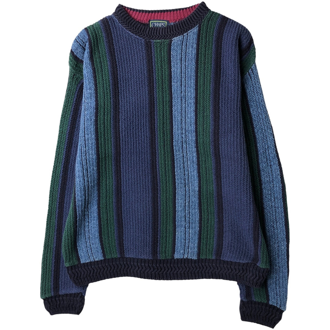 Vintage 1980'S Ralph Lauren Chaps striped cotton knit sweater, made in the USA, size M. cotton navy blue type Vintage Second Hand