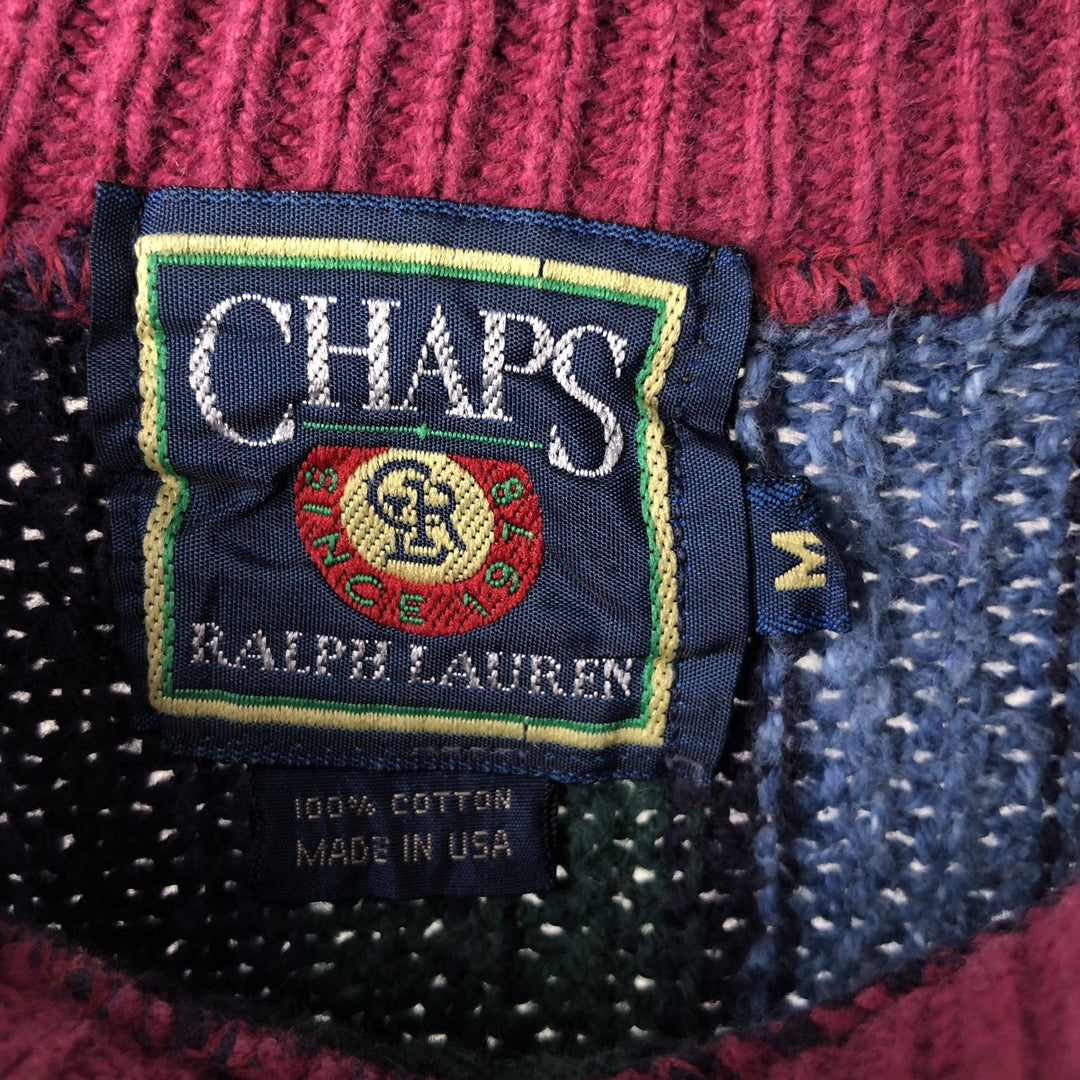 Vintage 1980'S Ralph Lauren Chaps striped cotton knit sweater, made in the USA, size M. cotton navy blue type Vintage Second Hand