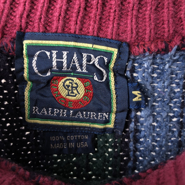 Vintage 1980'S Ralph Lauren Chaps striped cotton knit sweater, made in the USA, size M. cotton navy blue type Vintage Second Hand