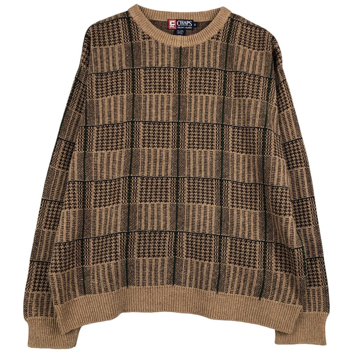 Ralph Lauren CHAPS Check Pattern Cotton and Linen Knit Sweater, Men's Size XL linen brown type Vintage Second Hand