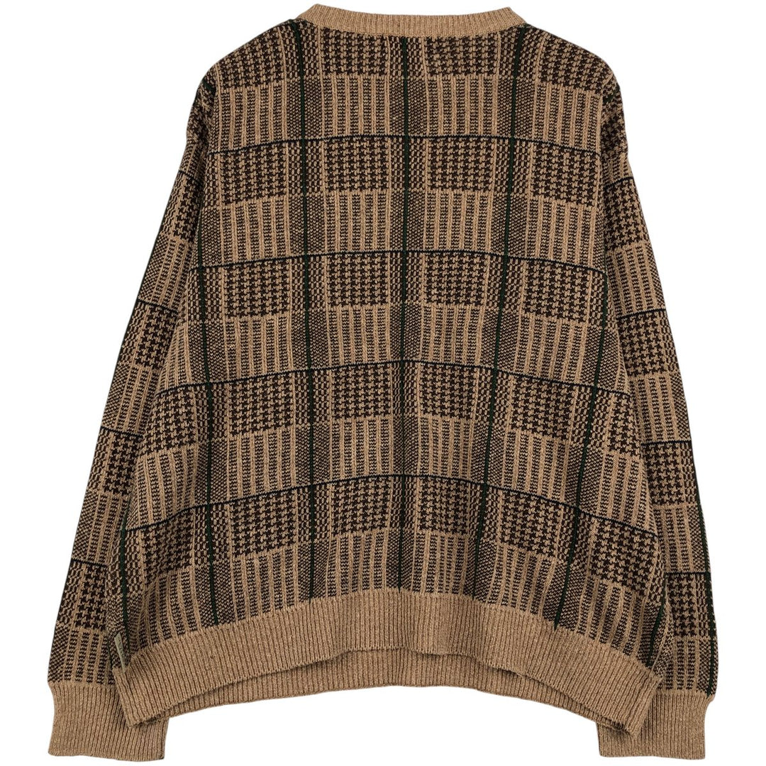 Ralph Lauren CHAPS Check Pattern Cotton and Linen Knit Sweater, Men's Size XL linen brown type Vintage Second Hand