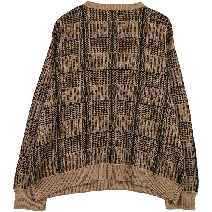 Ralph Lauren CHAPS Check Pattern Cotton and Linen Knit Sweater, Men's Size XL linen brown type Vintage Second Hand
