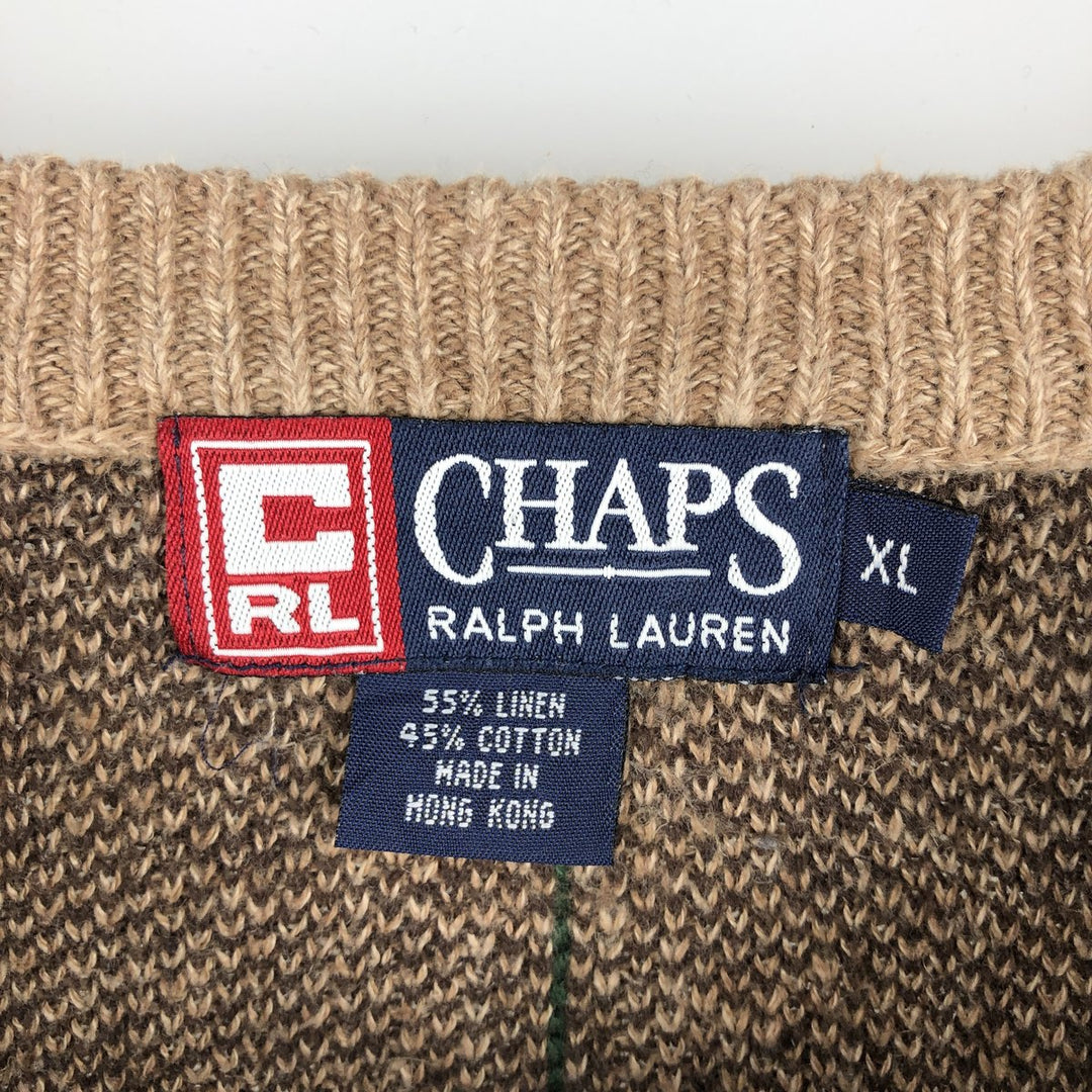 Ralph Lauren CHAPS Check Pattern Cotton and Linen Knit Sweater, Men's Size XL linen brown type Vintage Second Hand
