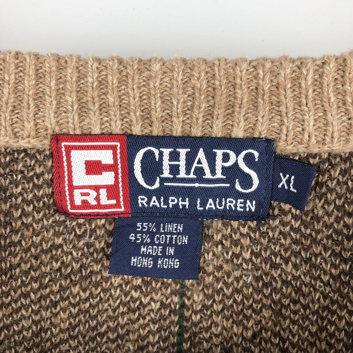 Ralph Lauren CHAPS Check Pattern Cotton and Linen Knit Sweater, Men's Size XL linen brown type Vintage Second Hand