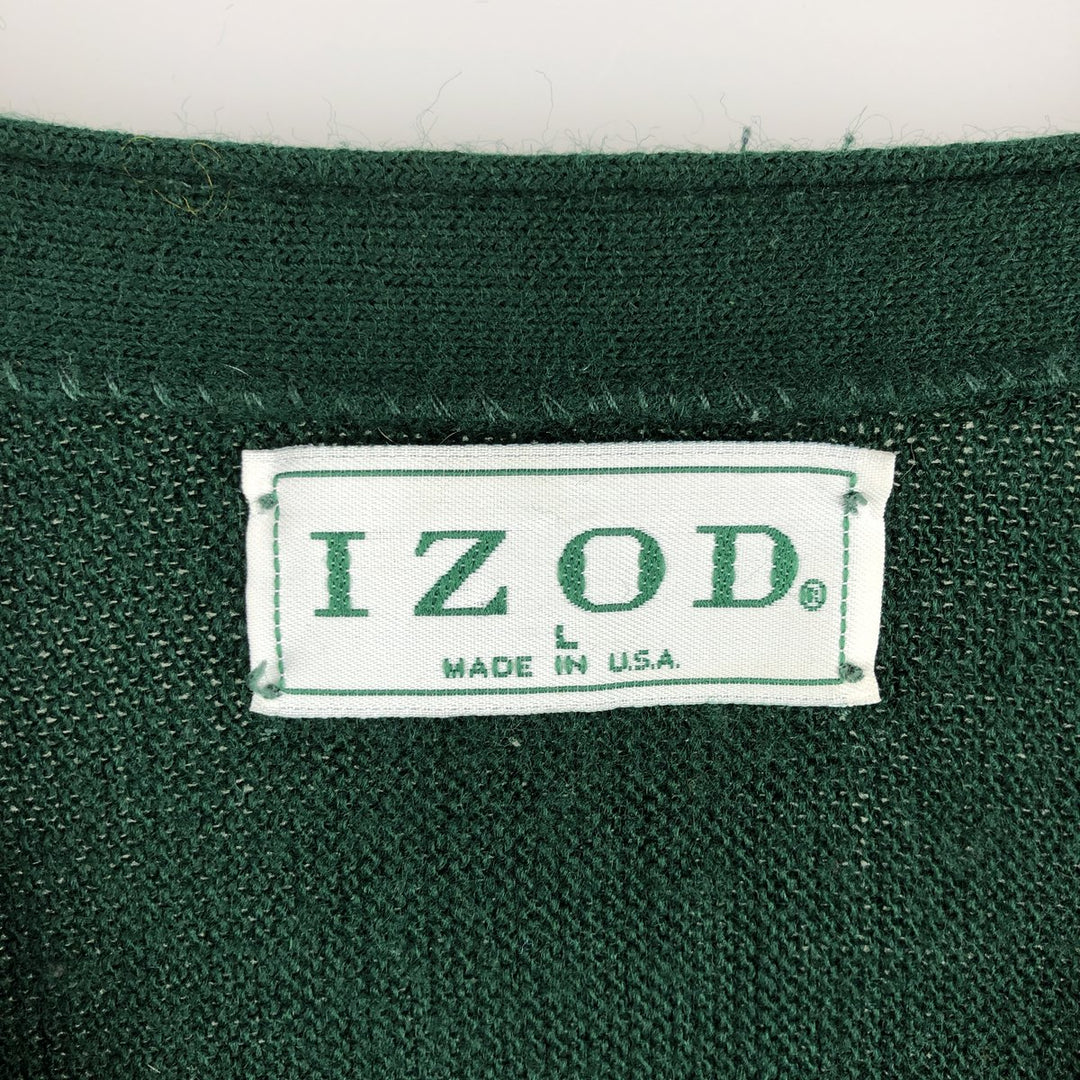 90'S IZOD acrylic knit cardigan, made in the USA, men's size L, vintage acrylic green type Vintage Second Hand