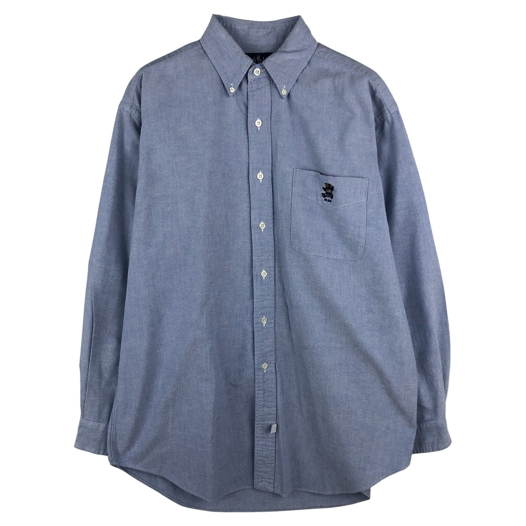 Ralph Lauren Polo Bear long-sleeved button-down shirt, men's size M cotton Blue type light blue Vintage Second Hand