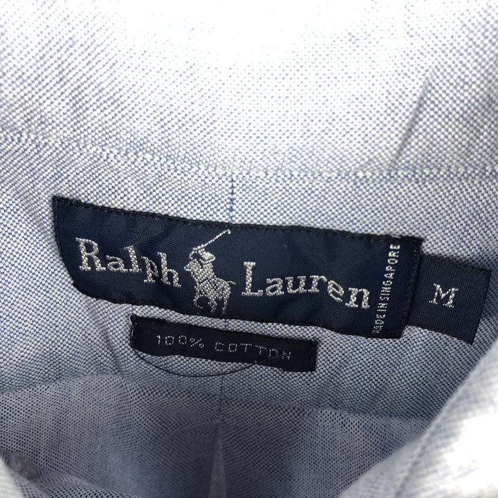 Ralph Lauren Polo Bear long-sleeved button-down shirt, men's size M cotton Blue type light blue Vintage Second Hand
