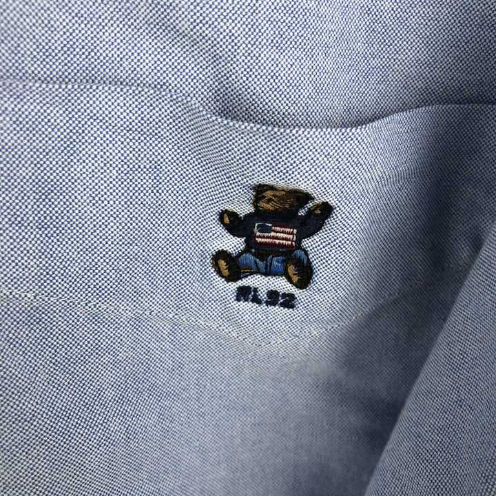 Ralph Lauren Polo Bear long-sleeved button-down shirt, men's size M cotton Blue type light blue Vintage Second Hand