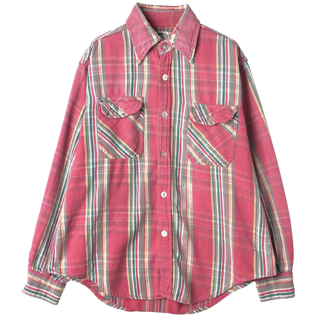 1970'S Montgomery Ward Vintage Lightflannel Check Shirt, Men's Size L cotton pink type Vintage Second Hand