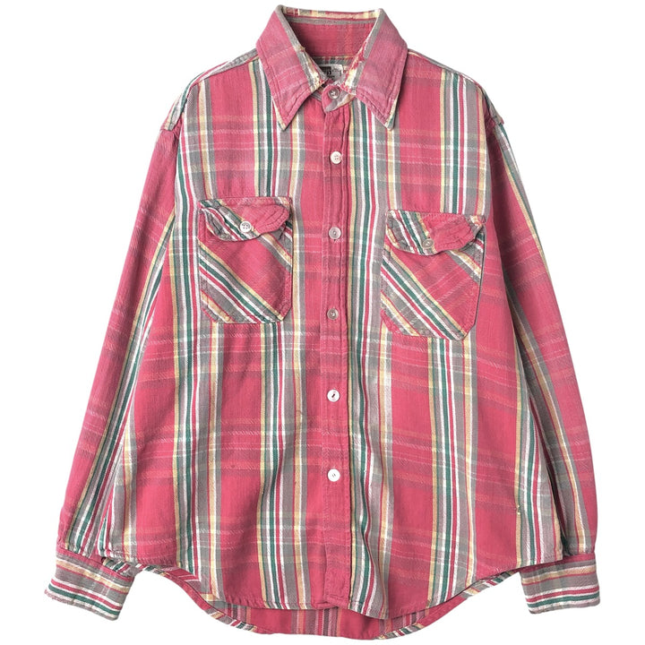 1970'S Montgomery Ward Vintage Lightflannel Check Shirt, Men's Size L cotton pink type Vintage Second Hand