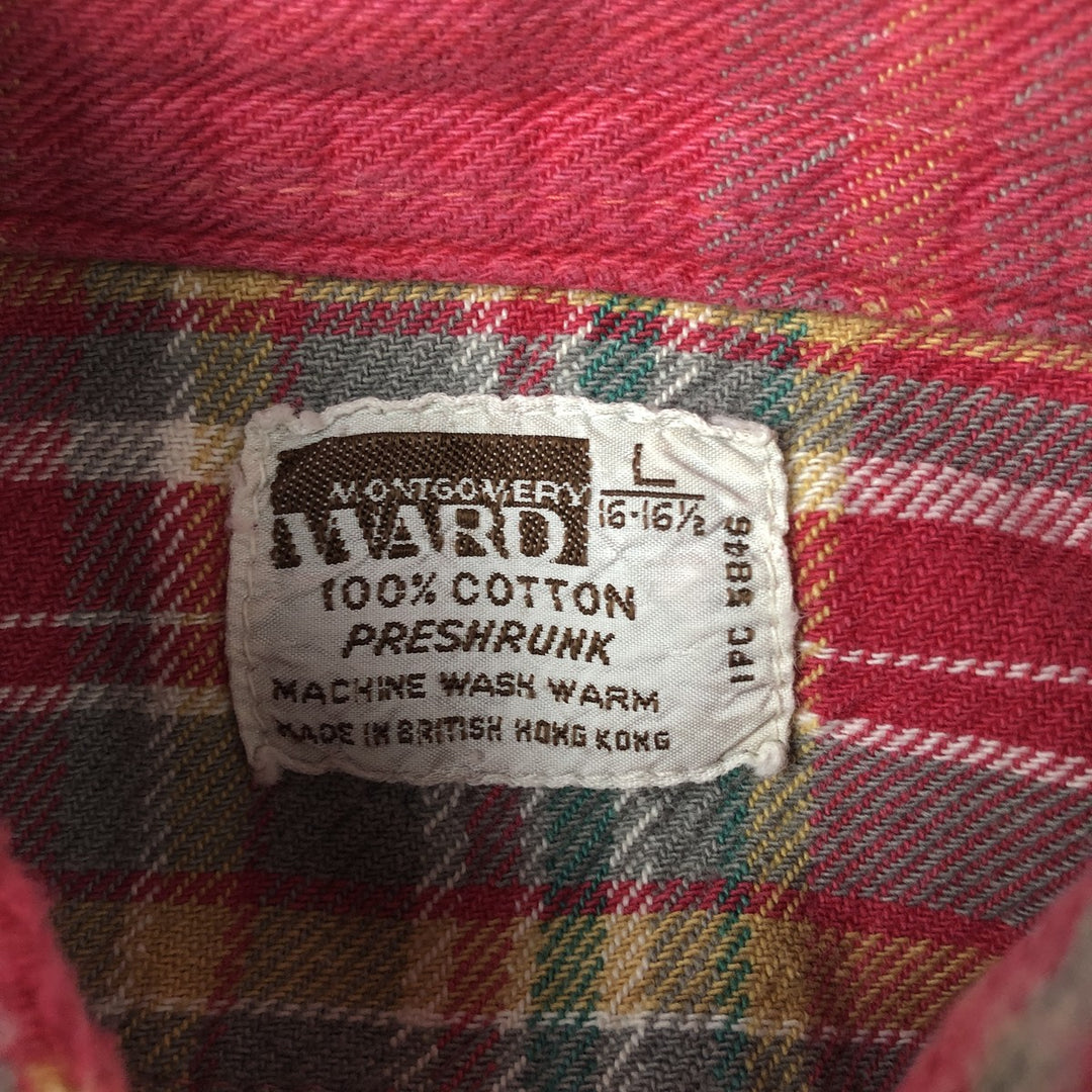 1970'S Montgomery Ward Vintage Lightflannel Check Shirt, Men's Size L cotton pink type Vintage Second Hand