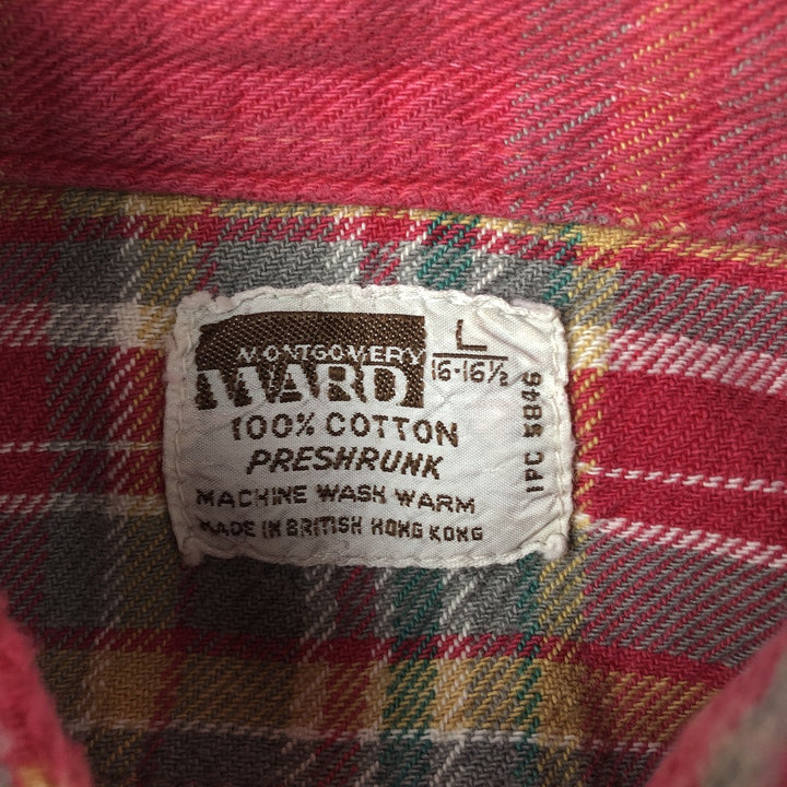 1970'S Montgomery Ward Vintage Lightflannel Check Shirt, Men's Size L cotton pink type Vintage Second Hand