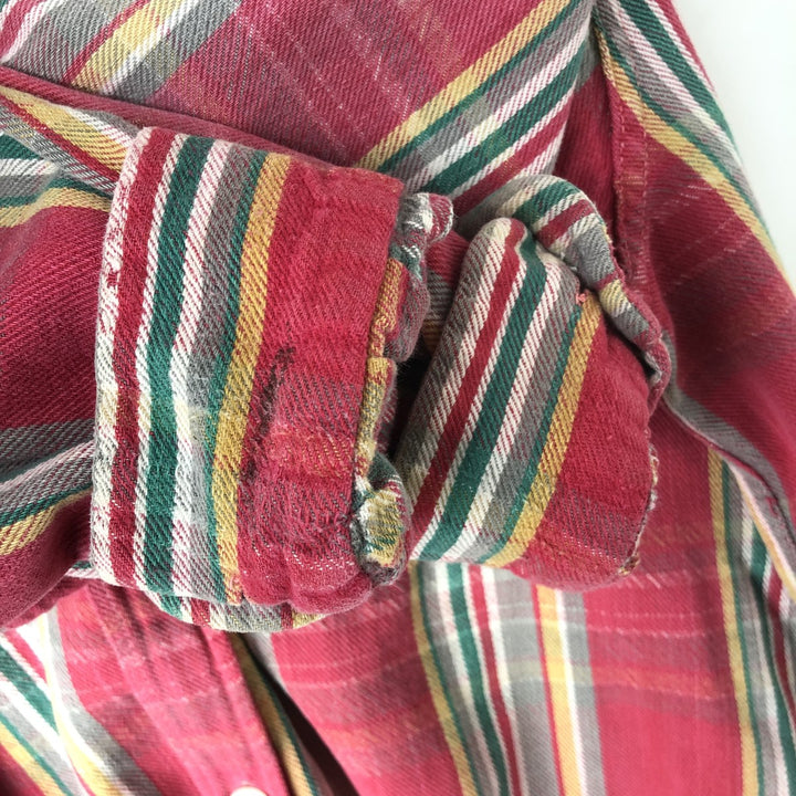 1970'S Montgomery Ward Vintage Lightflannel Check Shirt, Men's Size L cotton pink type Vintage Second Hand